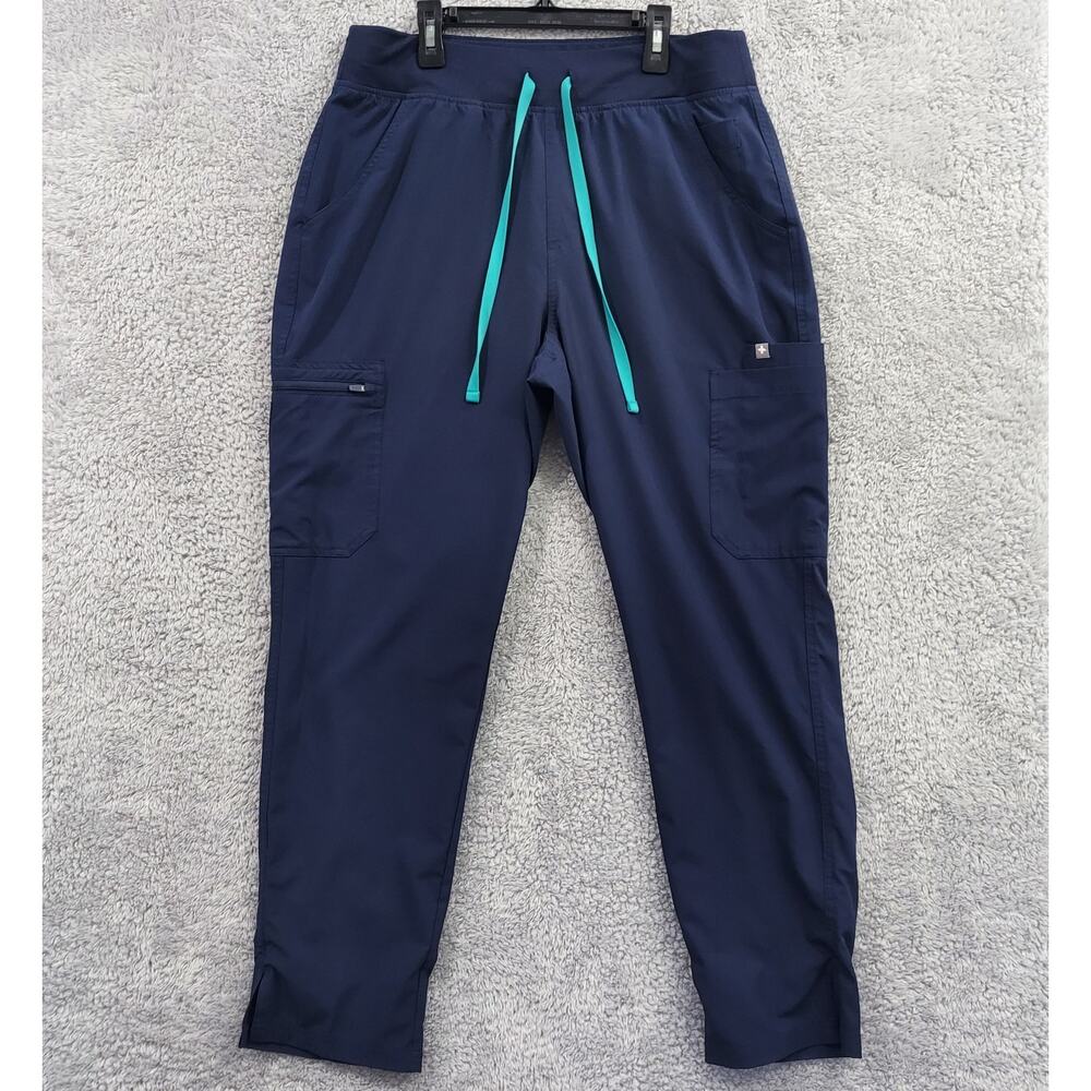 Figs Navy Joggers with Teal Drawstring
